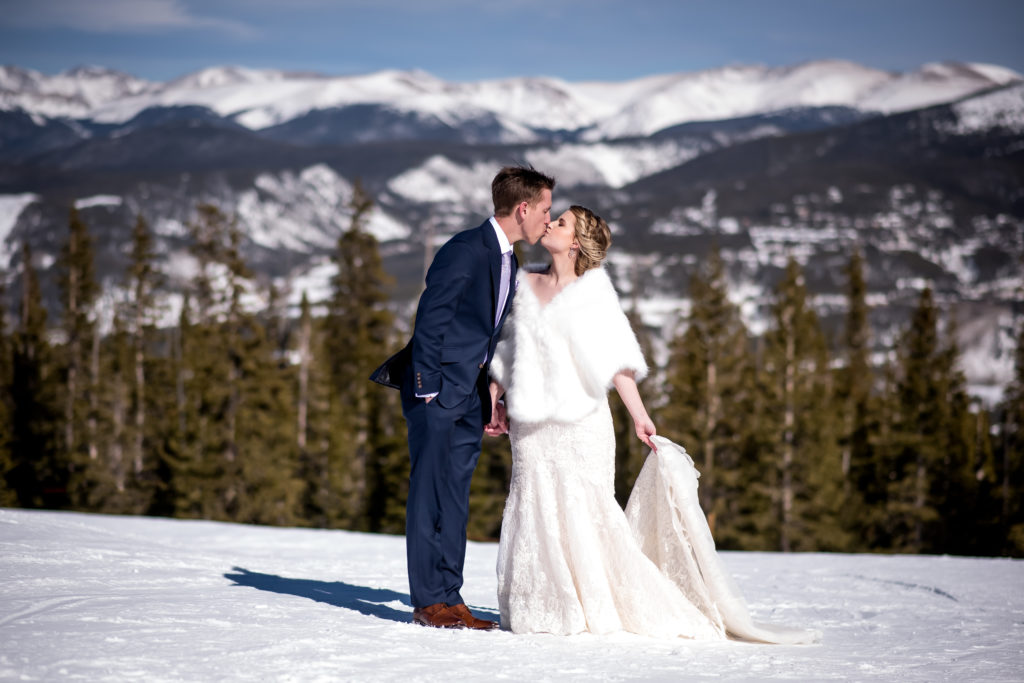 Mountaintop elopement at Breckenridge Mountain Ski Resort after a chair lift ride in Breckenridge Colorado.