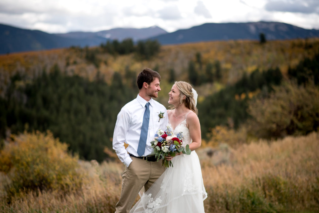 Newlywed couple at Bearcat Stables wedding venue in the Vail Valley, Edwards Colorado