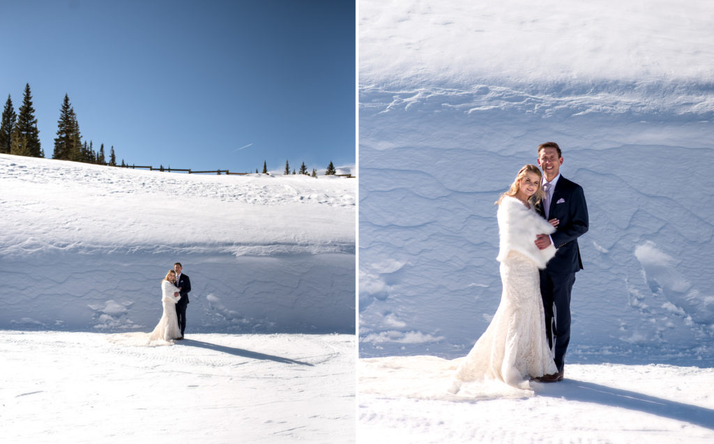 Couple in the snow during Breckenridge Colorado winter elopement at Breckenridge ski resort