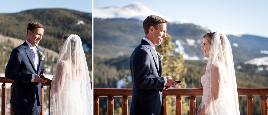 Couple exchanging vows during a Colorado winter ceremony at The Lodge at Breckenridge