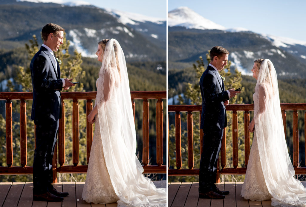 Couple exchanging vows during a Colorado winter ceremony at The Lodge at Breckenridge