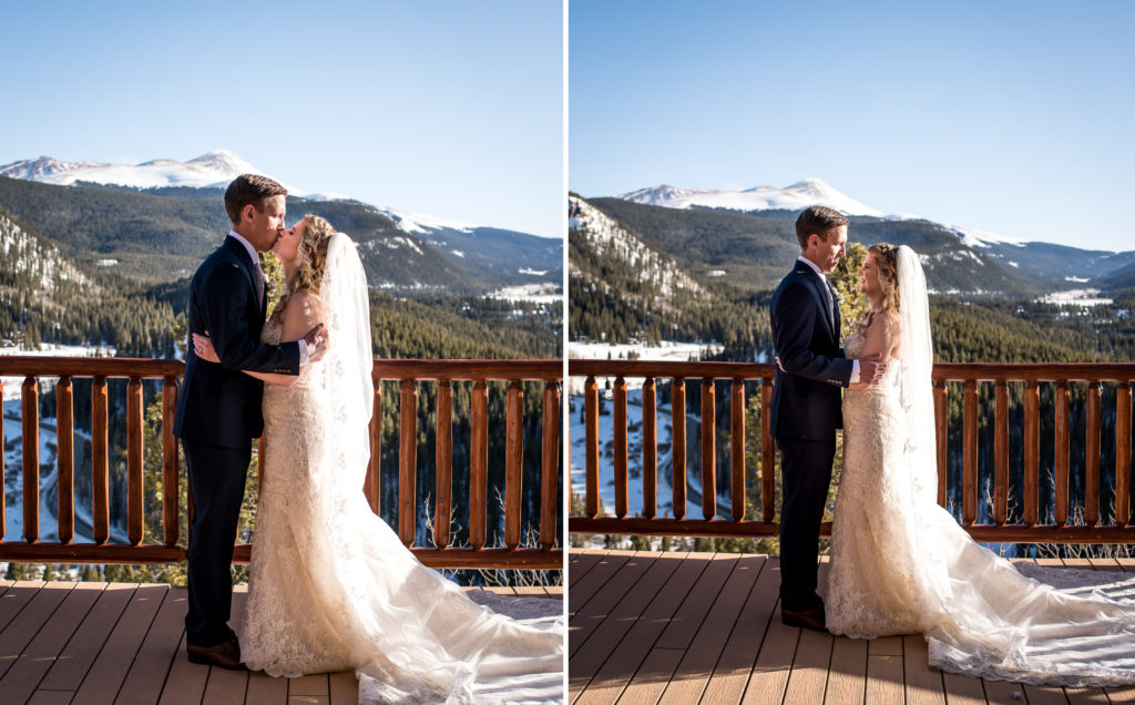Winter Colorado ceremony first kiss at The Lodge at Breckenridge