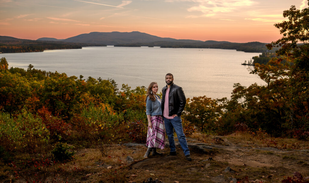 couple looking at the camera side by side during their engagement session